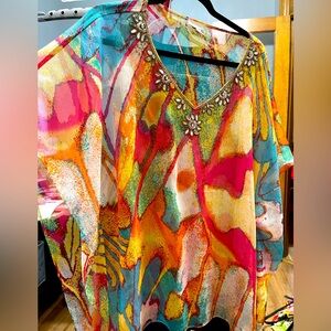 Chicos small medium 6 8 sheer bejeweled batwing blouse